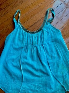 Free People Aqua Beaded Tank Flowy Boho Early Style Small